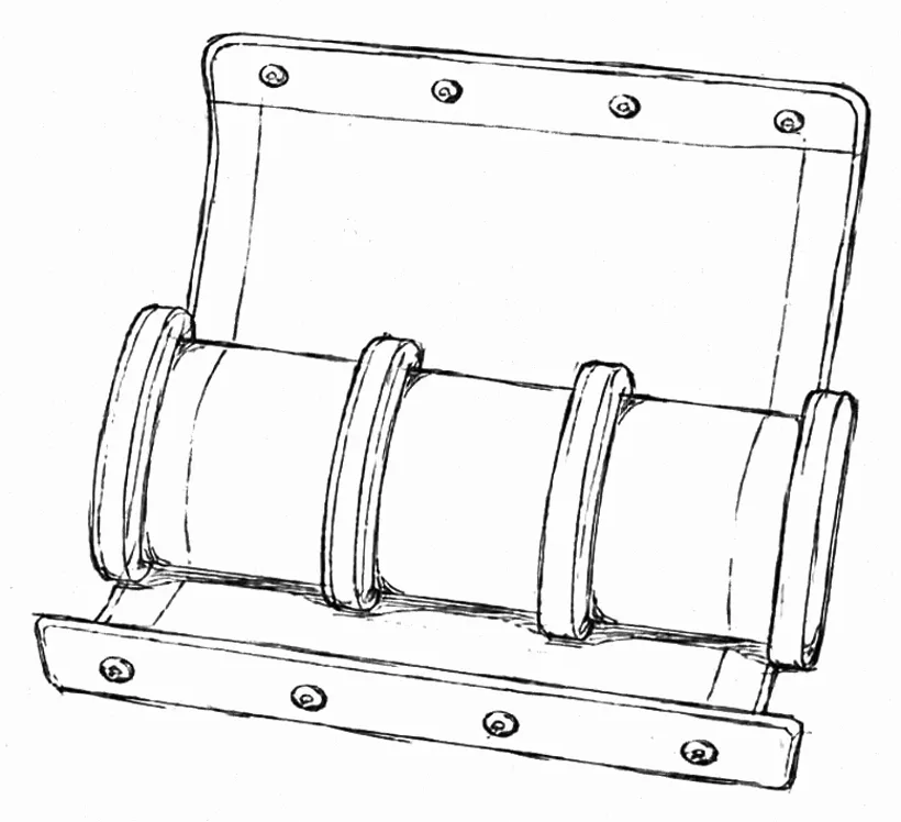 Boceto a lápiz de un estuche para tres relojes, dibujándose sobre papel